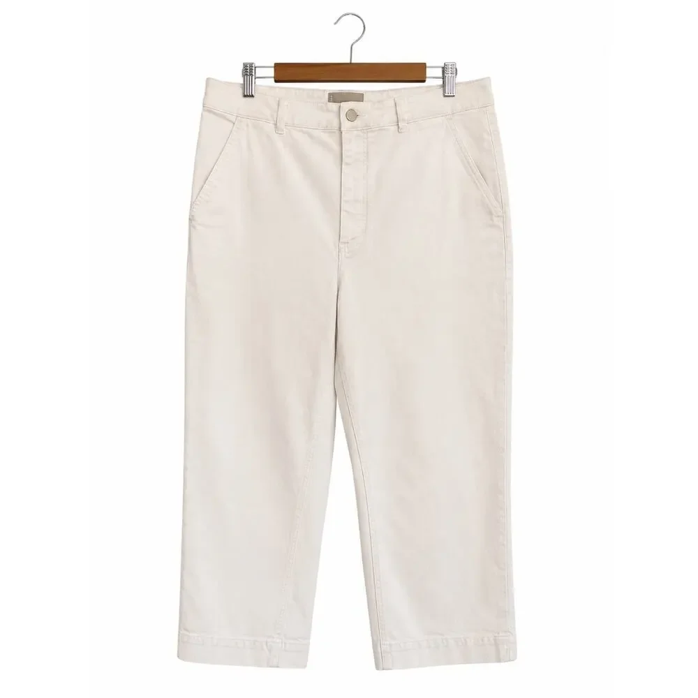 Everlane Women’s Size 16 White High Rise Straight Leg Crop Pants Cotton Stretch
